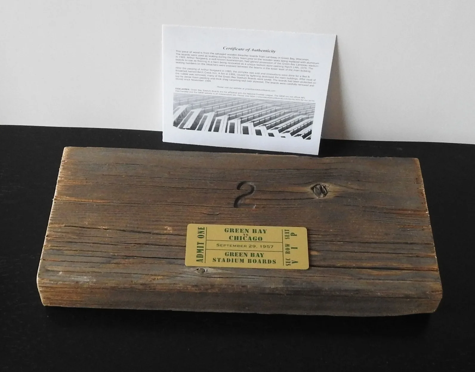 Green Bay Stadium 12" Board with Number & Golden Ticket Plaque